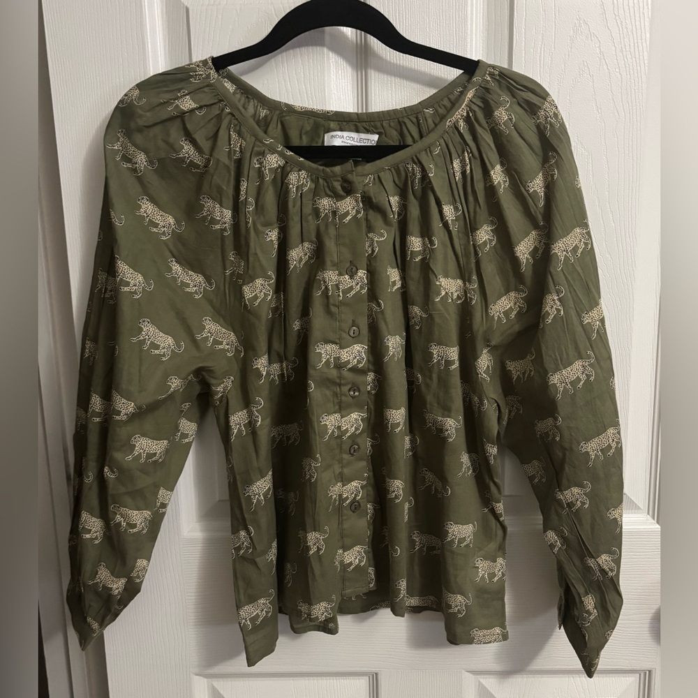 Emerson Fry India Collection Frances Blouse with Cheetah Print - Picture 3 of 9